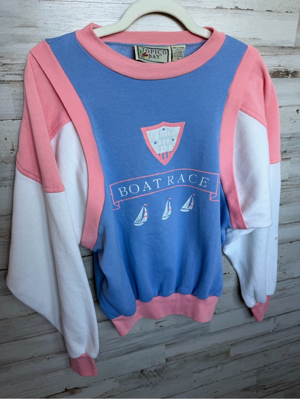 Women’s 90’s Boat Race Colorblock Sweatshirt - Blue/Pink/White